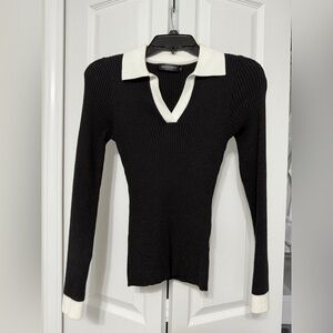 Amazon Black and White Ribbed Knit Blouse
